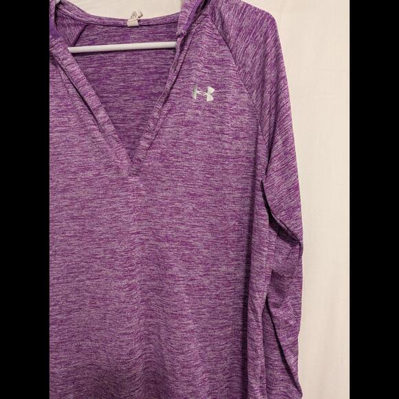 Womens/Large/Under Armour loose fit purple v-neck long sleeve hooded t-shirt - Picture 2 of 4